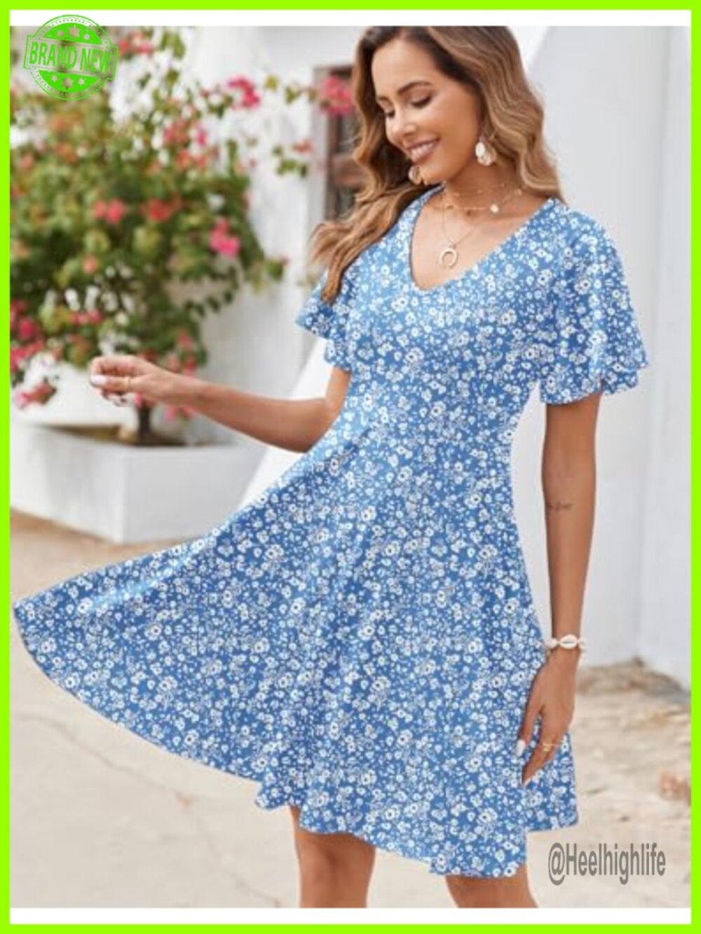 Womens Summer Swing Dress with Pockets Ruffle Short Sleeve A-Line Casual Knee - Picture 3 of 7